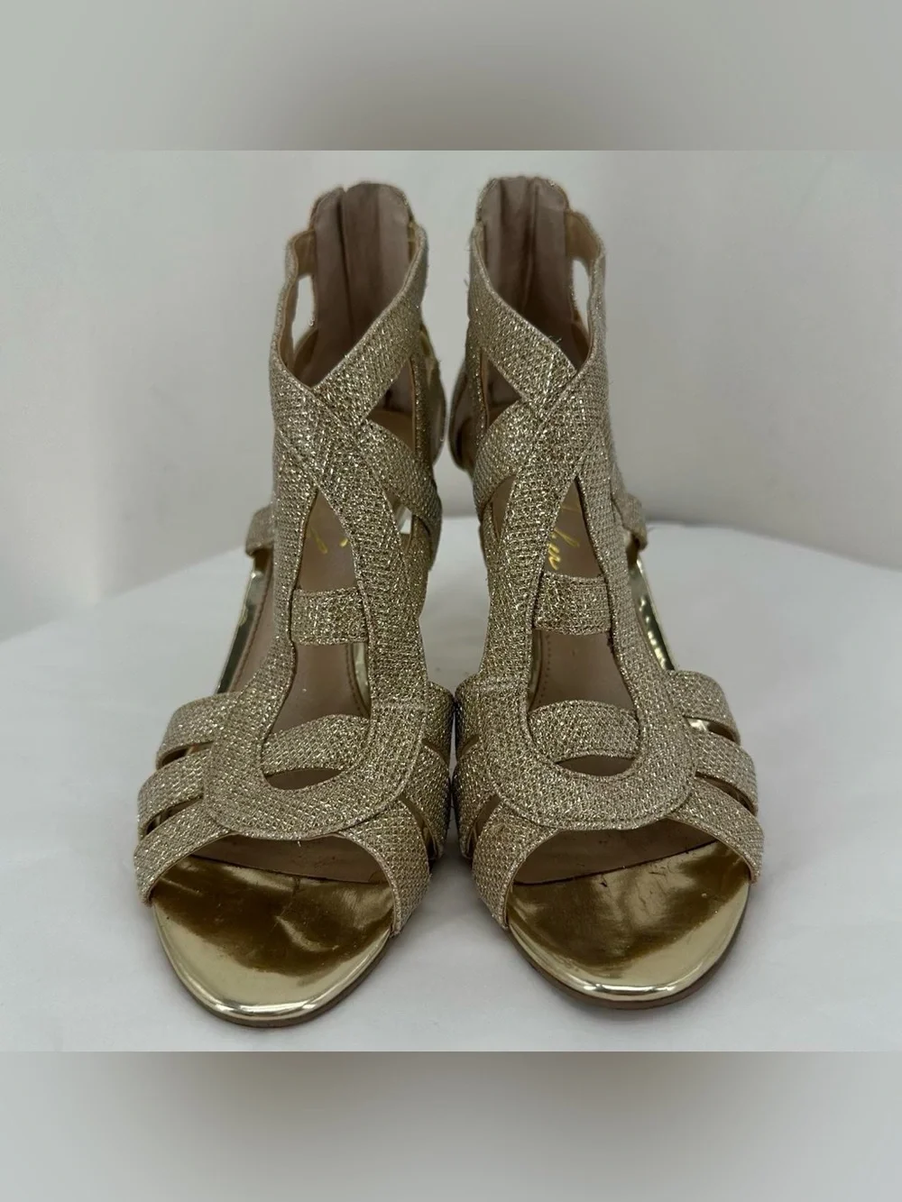 Marc Fisher gold glitter heels